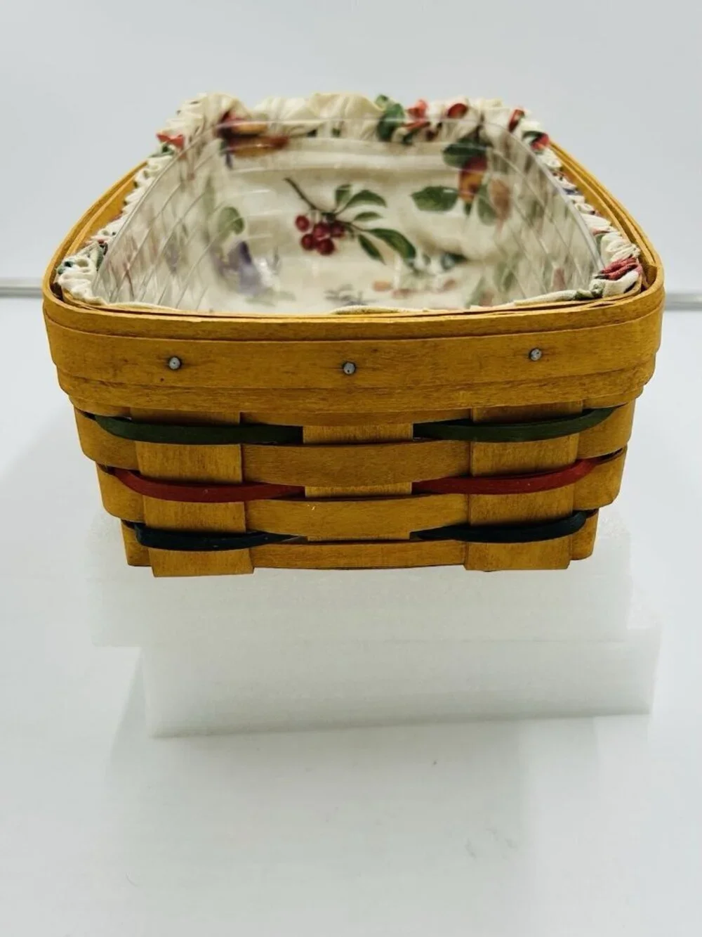 Longaberger Multi Color Cracker Basket 14.5 x 8 x 3.5 Fabric Plastic Liner 1999